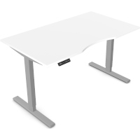 Zoom Electric Dual Motor Height Adjustable Sit Stand Office Desk Dual Purpose Reversible Scallop Top W1400xD800xH685-1185mm White Top Silver Frame 10 Year Warranty